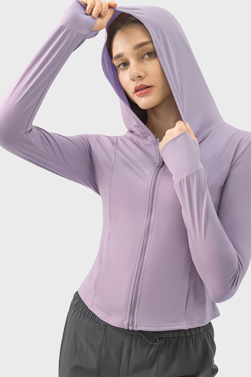 Pocketed Zip Up Hooded Long Sleeve Active Outerwear