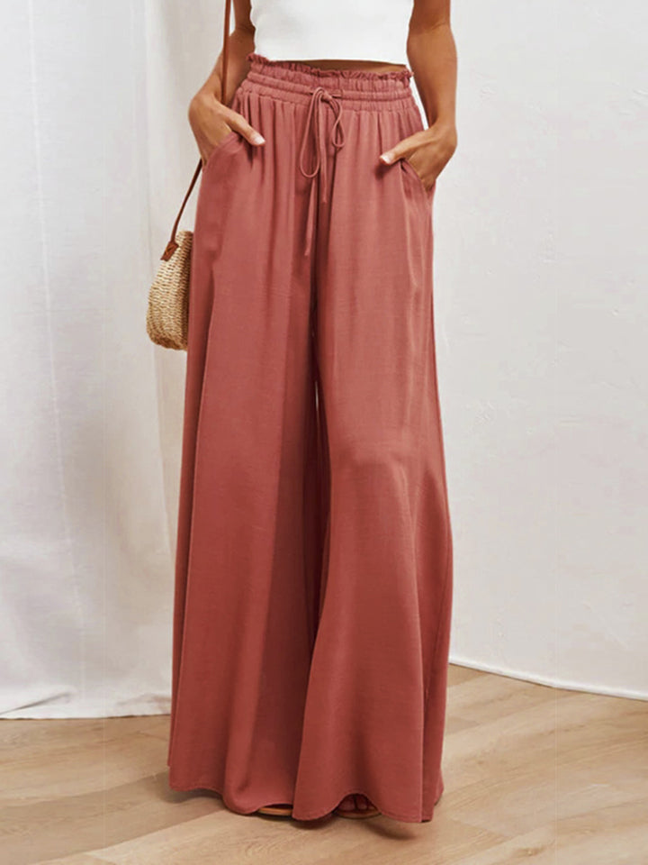 Drawstring Waist Wide Leg Pants