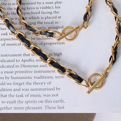 18K Gold-Plated Leather Chain Necklace