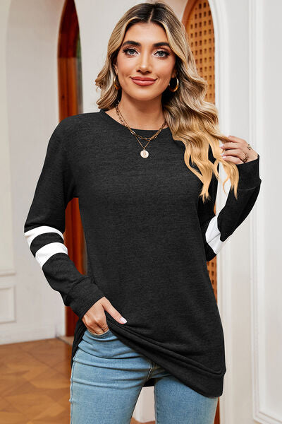 Striped Heathered Round Neck T-Shirt