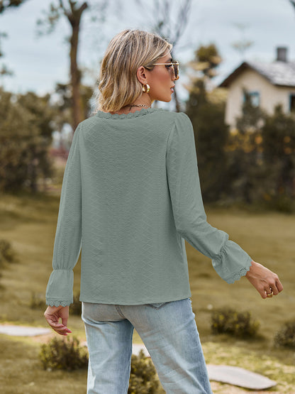 V-Neck Flounce Sleeve Blouse