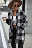 Plaid Dropped Shoulder Cardigan with Pocket