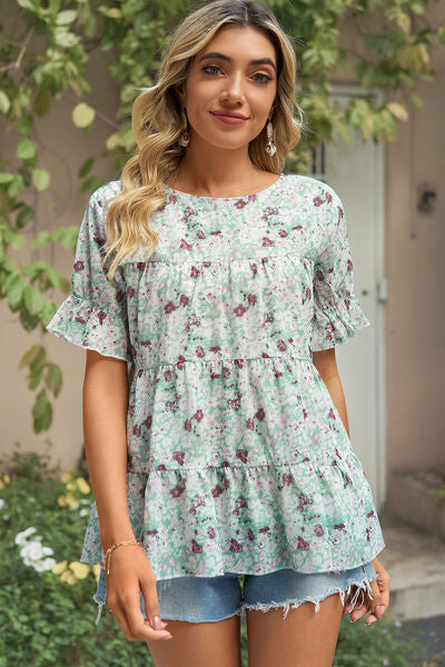 Floral Round Neck Short Sleeve T-Shirt