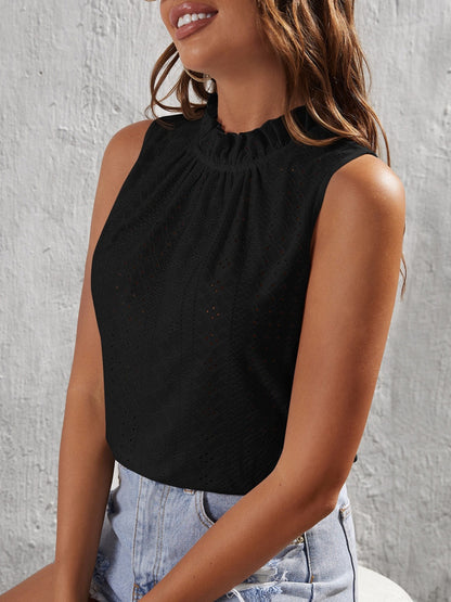 Tied Eyelet Mock Neck Tank