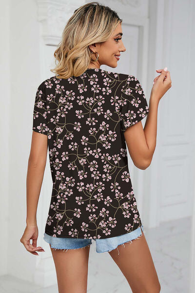 Floral V-Neck Short Sleeve T-Shirt