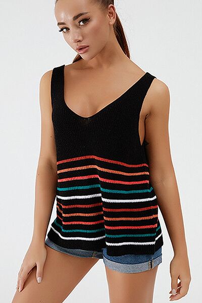 Striped V-Neck Wide Strap Tank