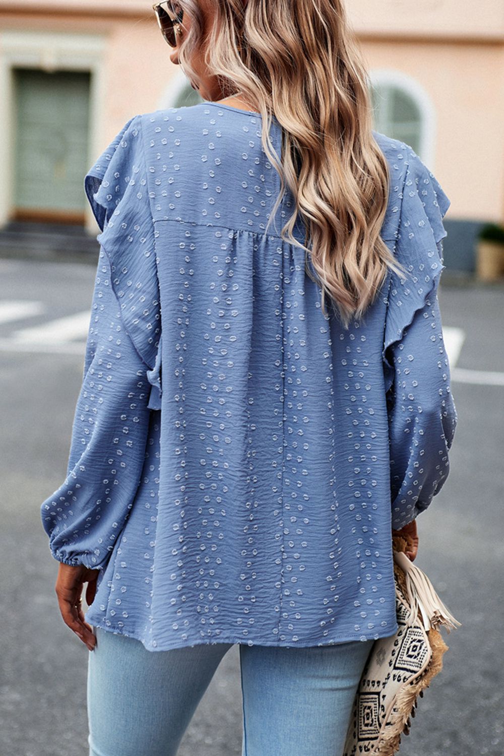 Ruffle Trim Balloon Sleeve Blouse