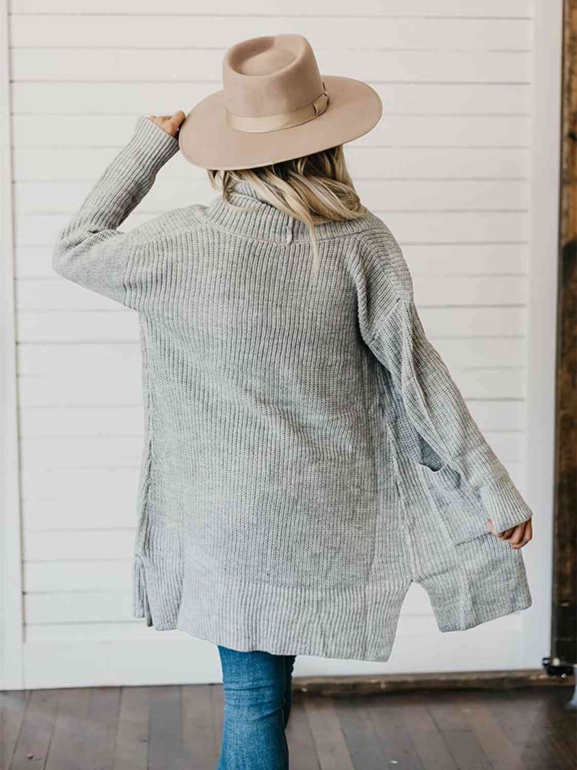 High-Low Open Front Cardigan with Pockets