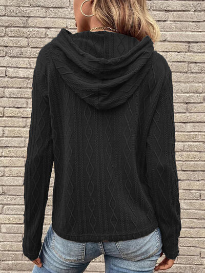 Cable-Knit Drawstring Hooded Knit Top