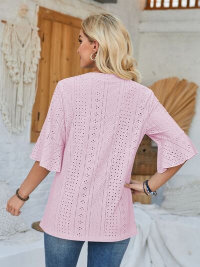 Eyelet Notched Half Sleeve T-Shirt