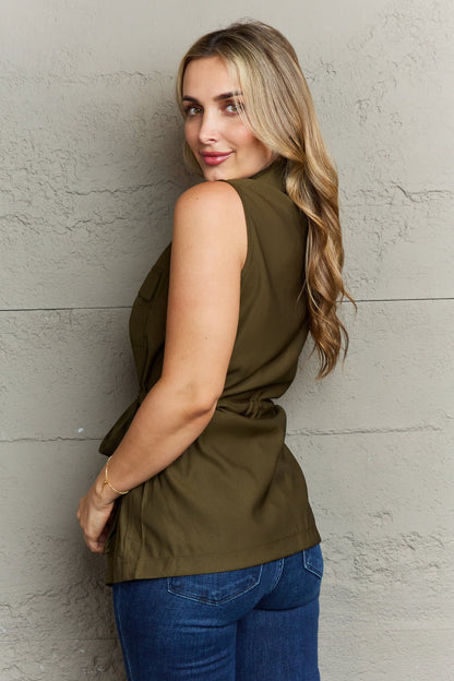 Ninexis Follow The Light Sleeveless Collared Button Down Top