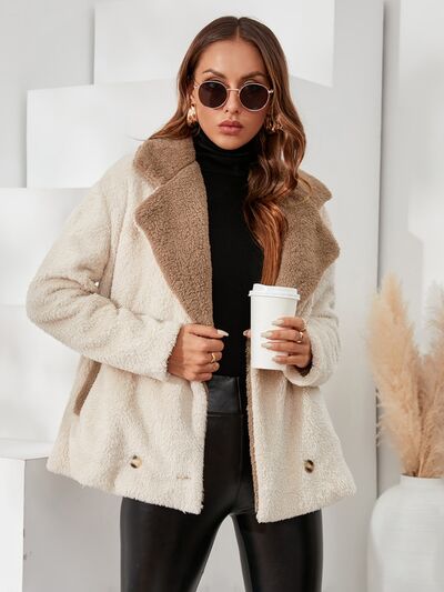 Fuzzy Button Up Dropped Shoulder Coat