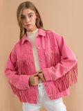 Fringe Detail Dropped Shoulder Denim Jacket