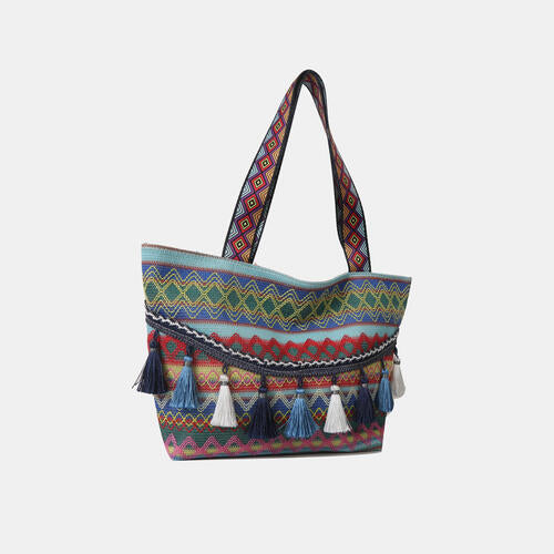 Printed Tassel Detail Tote Bag