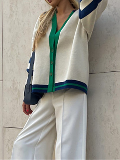 Contrast Dropped Shoulder V-Neck Cardigan