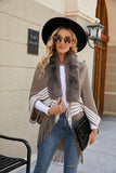 Striped Fringe Detail Long Sleeve Poncho