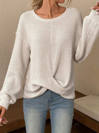 Twisted Waffle-Knit Dropped Shoulder T-Shirt