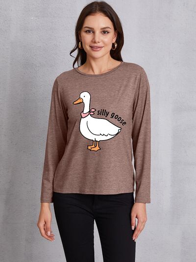 Goose Graphic Round Neck Long Sleeve T-Shirt