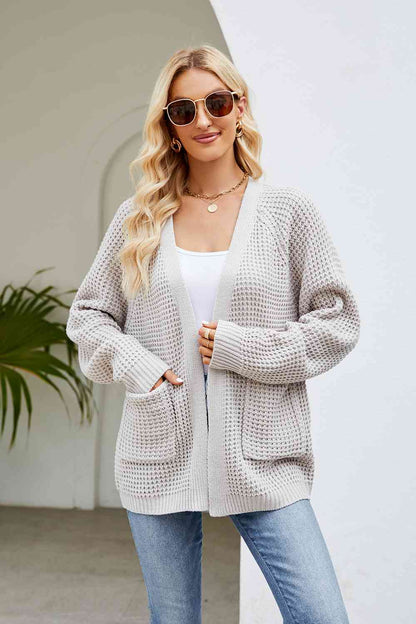 Open Front Long Sleeve Cardigan with Pockets