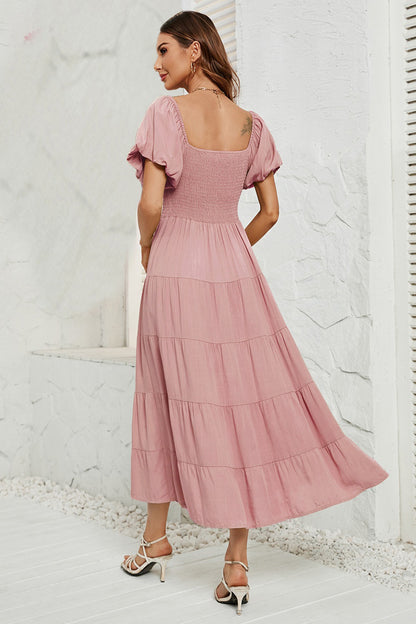 Smocked Square Neck Puff Sleeve Dress