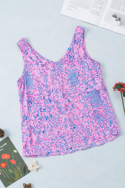 Printed V-Neck Wide Strap Tank