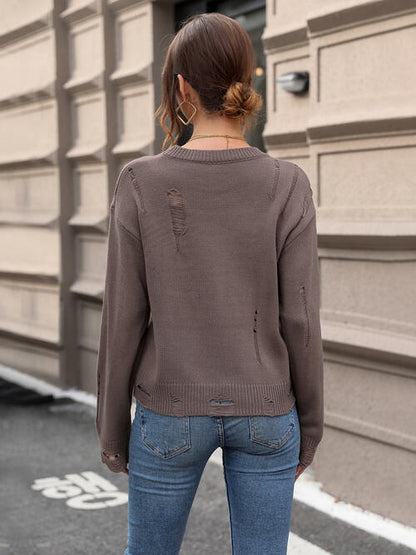 Cutout Round Neck Long Sleeve Sweater