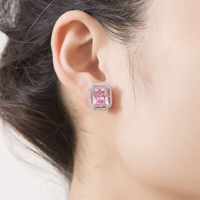 Silver-Plated Artificial Gemstone Stud Earrings