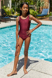 Marina West Swim Wave Break Contrast Trim One-Piece in Wine