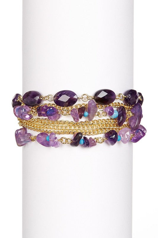 Amethyst With Turquoise Multi Strand Bracelet