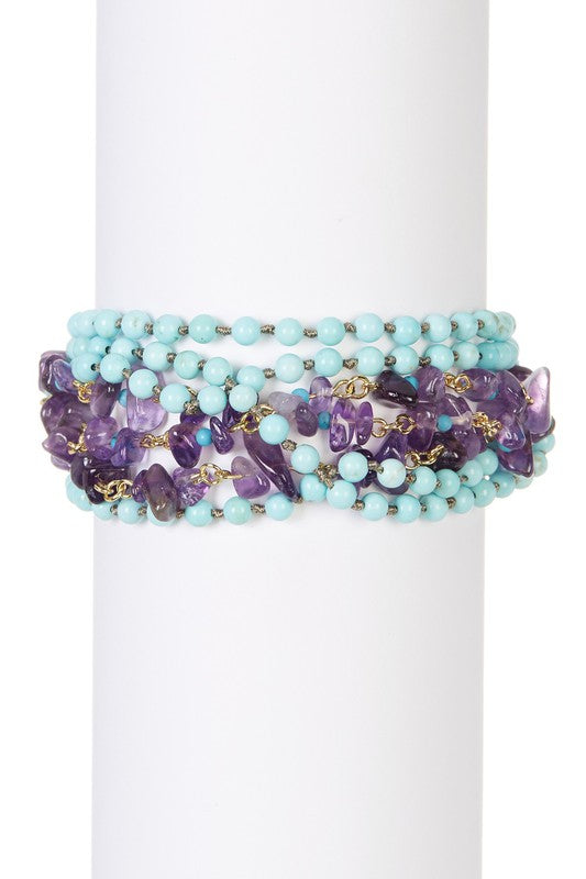 Amethyst With Turquoise Multi Strand Bracelet