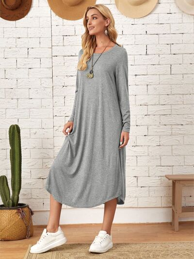 Pocketed Round Neck Long Sleeve Tee Dress