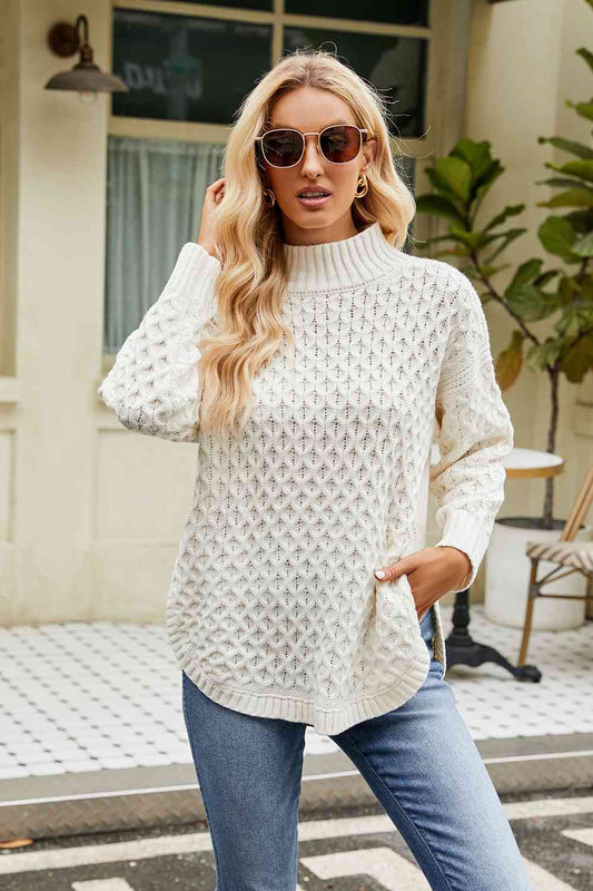 Slit Long Sleeve Mock Neck Sweater