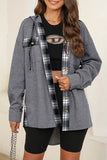 Plaid Waffle-Knit Drawstring Hooded Jacket