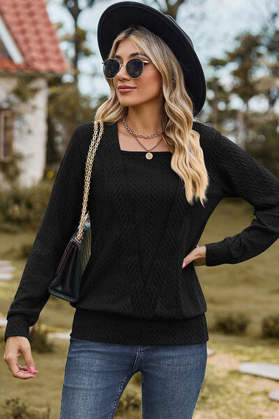 Square Neck Long Sleeve Blouse