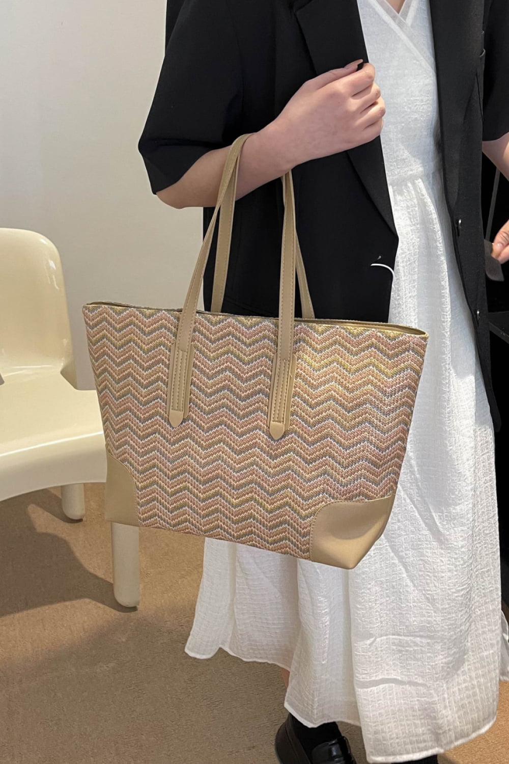 Chevron Straw Tote Bag