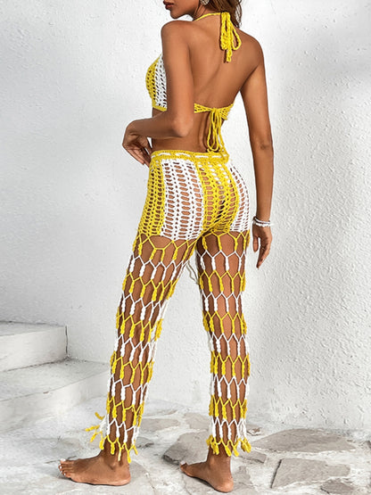 Cutout Halter Neck Top and Pants Two-Piece Swim Set