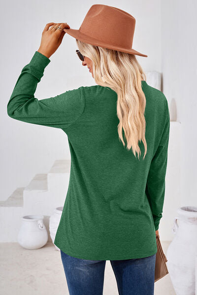 Notched Button Detail Long Sleeve T-Shirt