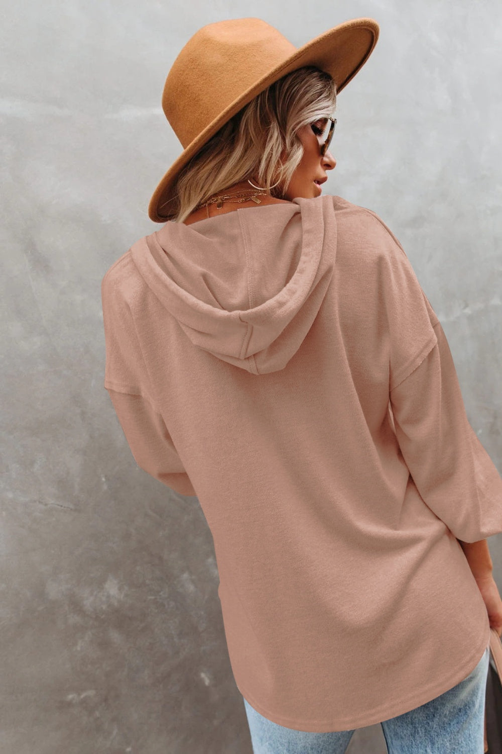 Buttoned Drop Shoulder Hoodie