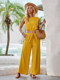 Round Neck Sleeveless Top and Drawstring Pants Set