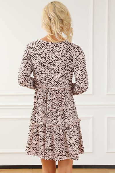 Frill Printed Round Neck Dress