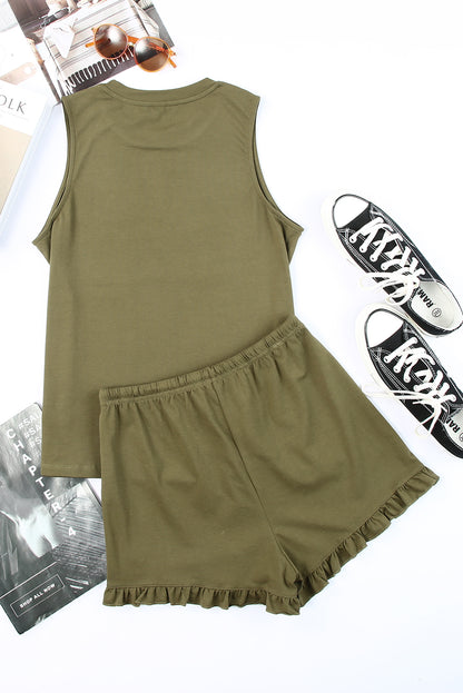 Round Neck Tank and Shorts Lounge Set