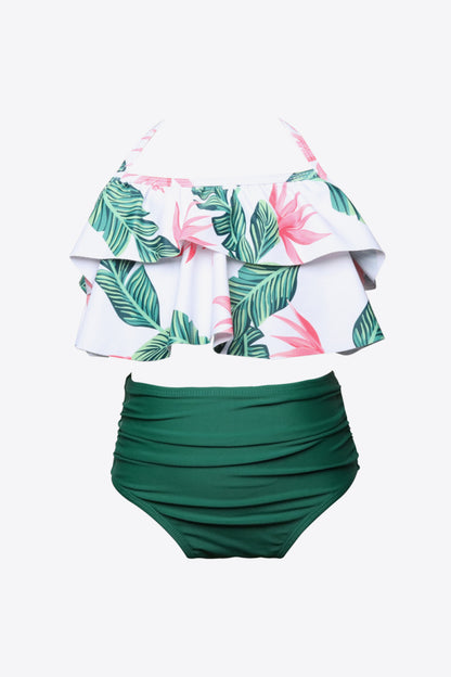 Printed Layered Halter Neck Two-Piece Swim Set