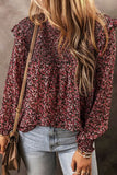 Ruffled Floral Waffle-Knit Blouse