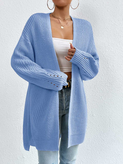 Open Front Dropped Shoulder Slit Cardigan