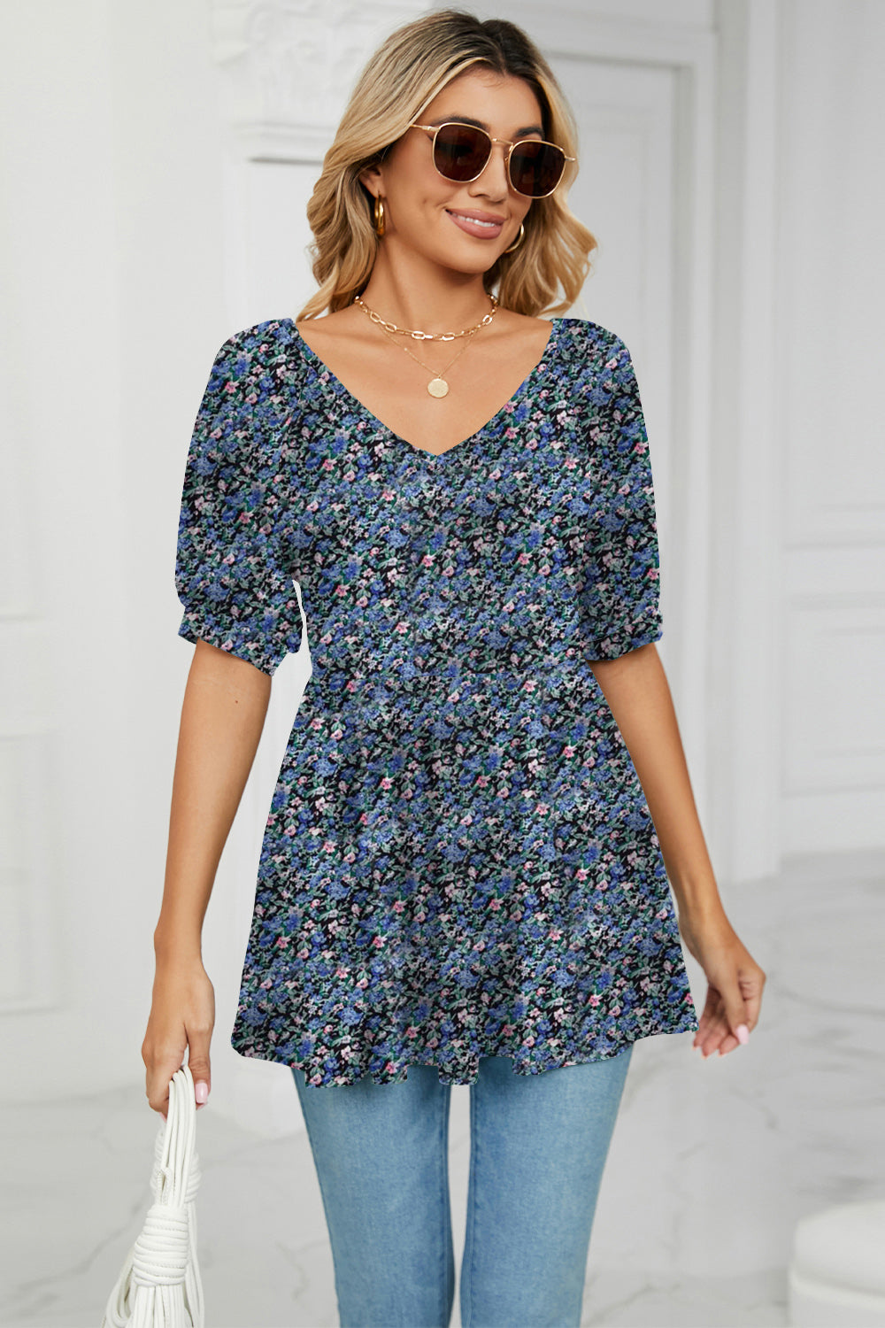 V-Neck Babydoll Blouse