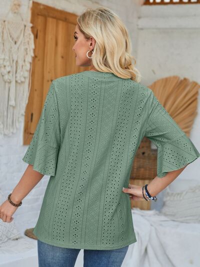 Eyelet Notched Half Sleeve T-Shirt