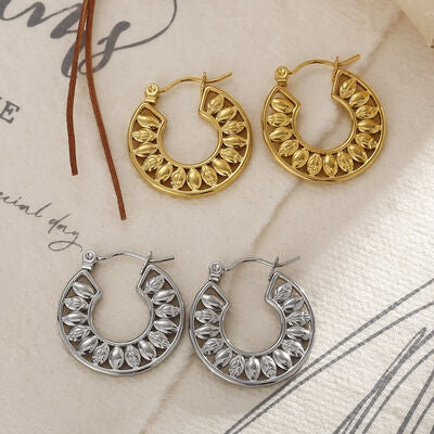 Stainless Steel Cutout Leaf Shape Huggie Earrings