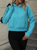 Zip-Up Raglan Sleeve Hoodie with Pocket