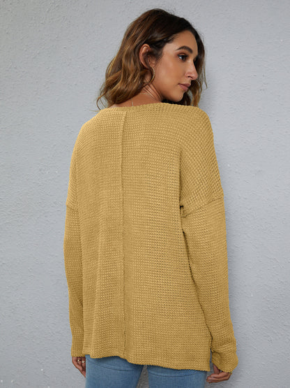 Dropped Shoulder High-Low Waffle-Knit Top