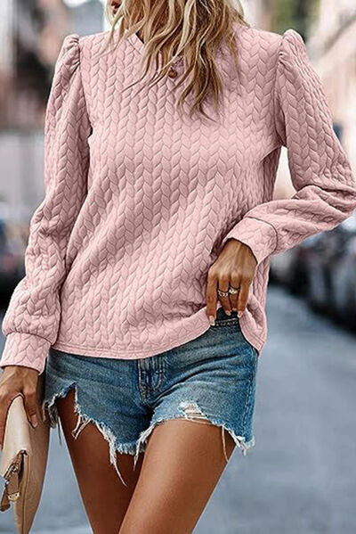 Texture Round Neck Long Sleeve Sweatshirt